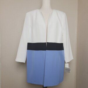 NWT Kasper Womens Long Sleeves Dress Coat Tricolor White Black Blue Size 16 A636